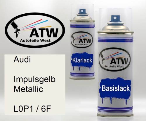 Audi, Impulsgelb Metallic, L0P1 / 6F: 400ml Sprühdose + 400ml Klarlack - Set, von ATW Autoteile West.